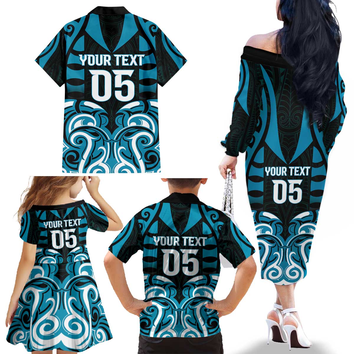 Custom Aotearoa Ngati Porou Family Matching Off The Shoulder Long Sleeve Dress and Hawaiian Shirt Maori Pattern New Zealand - Polynesian Pride
