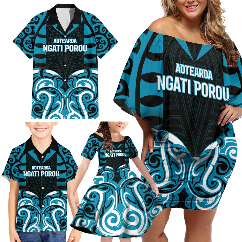 Custom Aotearoa Ngati Porou Family Matching Off Shoulder Short Dress and Hawaiian Shirt Maori Pattern New Zealand - Polynesian Pride