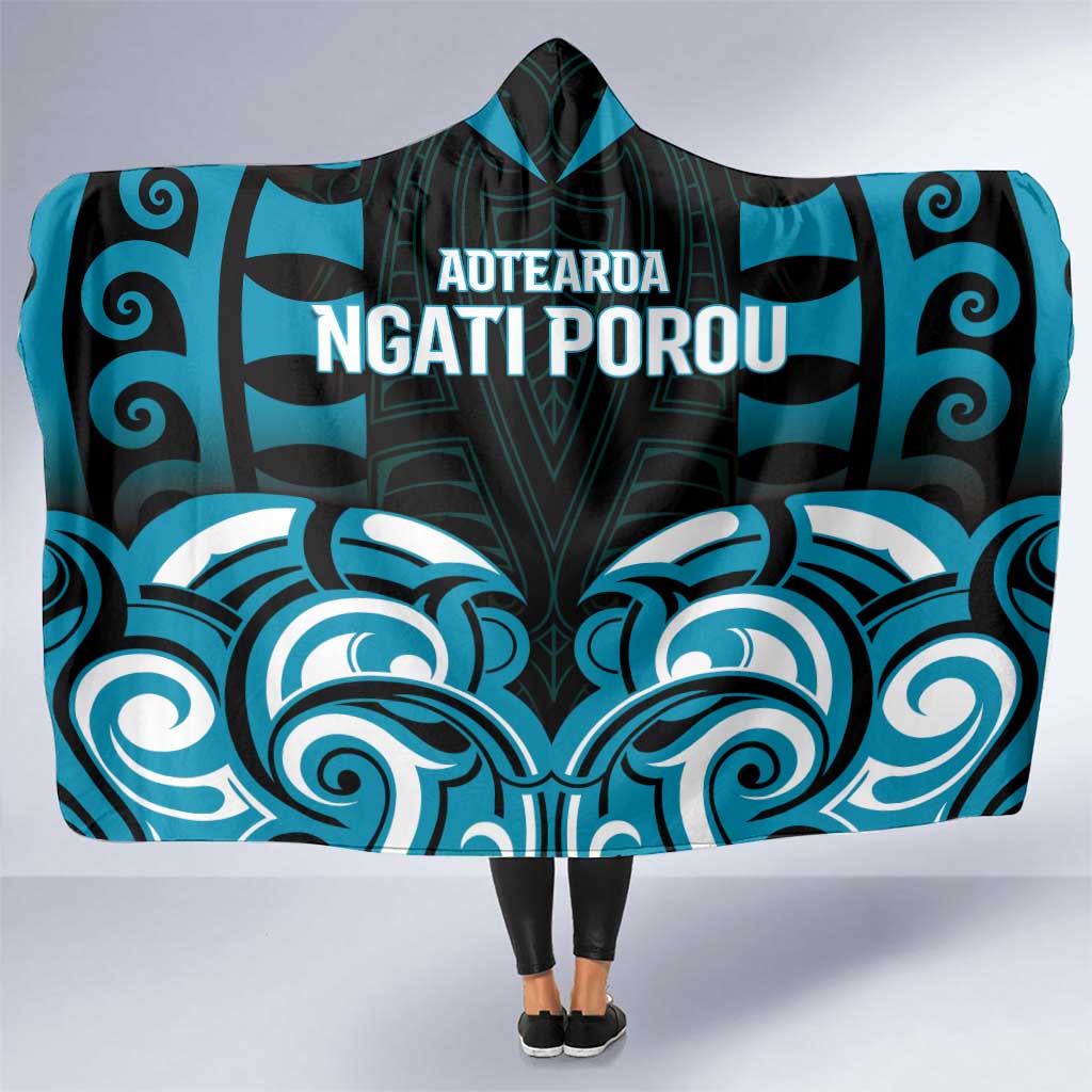 Aotearoa Ngati Porou Hooded Blanket Maori Pattern New Zealand DT05 One Size Blue - Polynesian Pride