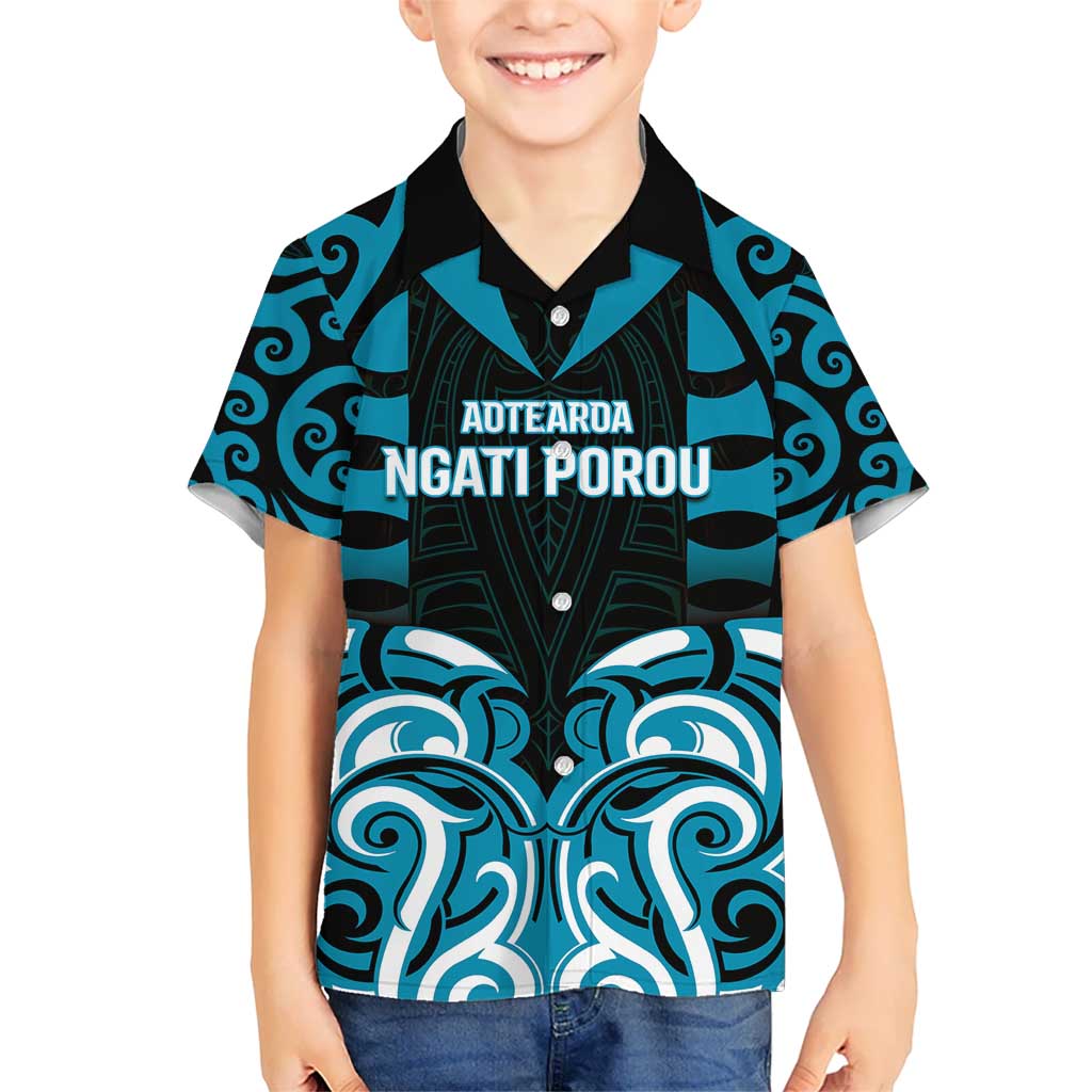 Custom Aotearoa Ngati Porou Kid Hawaiian Shirt Maori Pattern New Zealand DT05 Kid Blue - Polynesian Pride