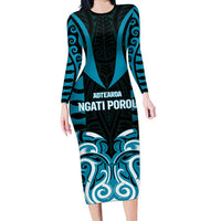 Custom Aotearoa Ngati Porou Long Sleeve Bodycon Dress Maori Pattern New Zealand - Polynesian Pride