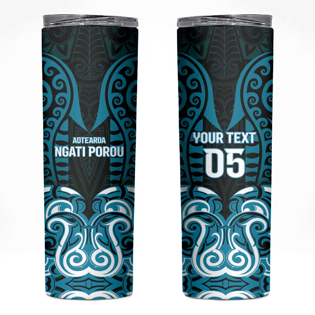 Custom Aotearoa Ngati Porou Skinny Tumbler Maori Pattern New Zealand DT05 Blue - Polynesian Pride