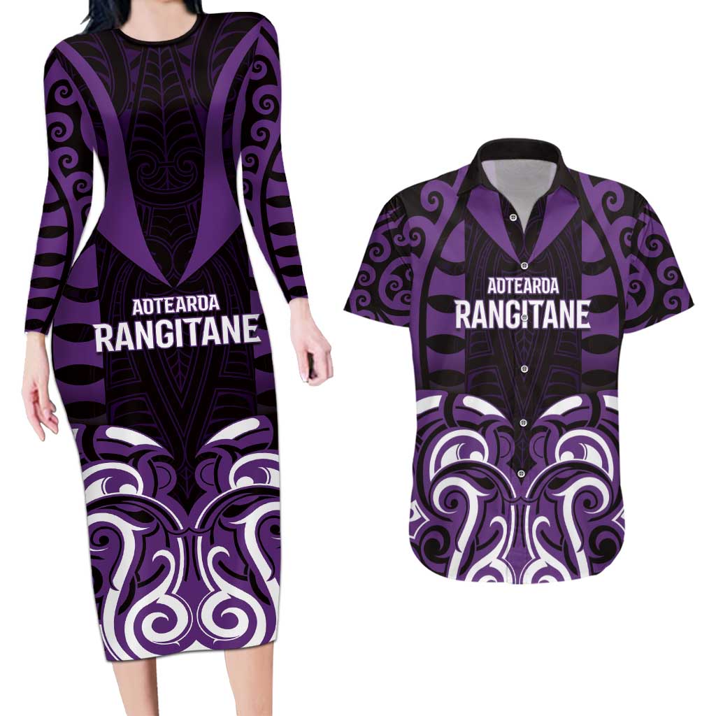 Custom Aotearoa Rangitane Couples Matching Long Sleeve Bodycon Dress and Hawaiian Shirt Maori Pattern New Zealand - Polynesian Pride