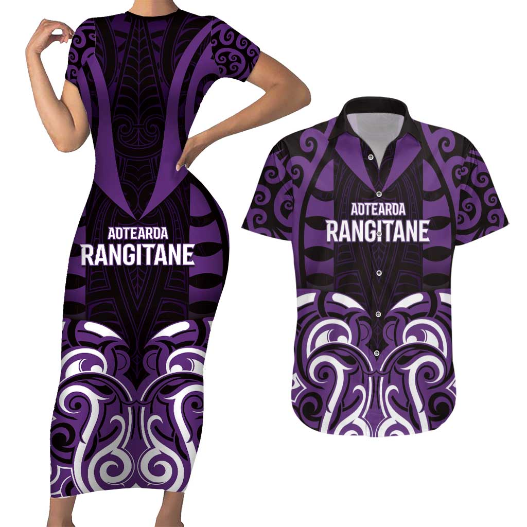 Custom Aotearoa Rangitane Couples Matching Short Sleeve Bodycon Dress and Hawaiian Shirt Maori Pattern New Zealand - Polynesian Pride