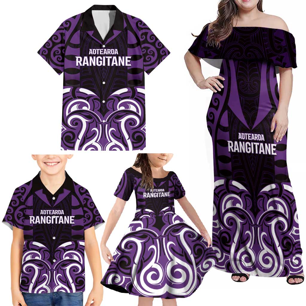Custom Aotearoa Rangitane Family Matching Off Shoulder Maxi Dress and Hawaiian Shirt Maori Pattern New Zealand - Polynesian Pride