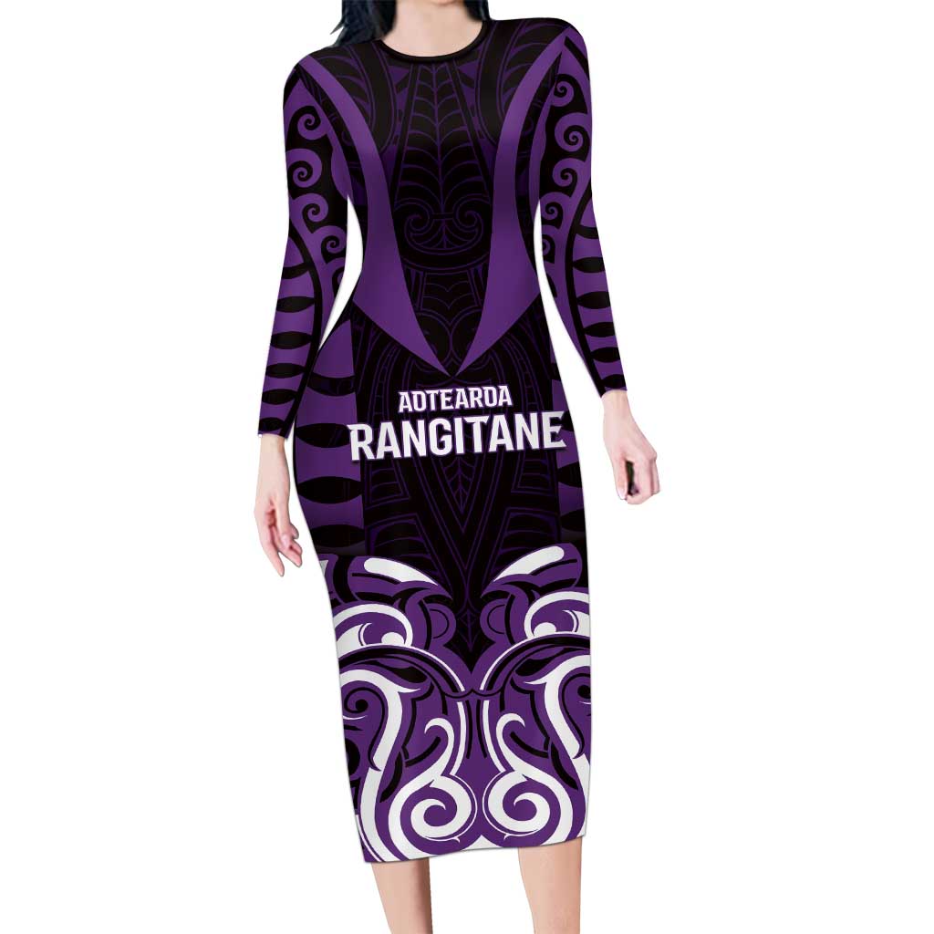 Custom Aotearoa Rangitane Long Sleeve Bodycon Dress Maori Pattern New Zealand - Polynesian Pride
