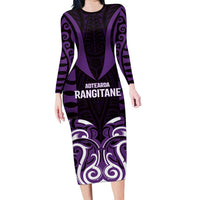 Custom Aotearoa Rangitane Long Sleeve Bodycon Dress Maori Pattern New Zealand - Polynesian Pride
