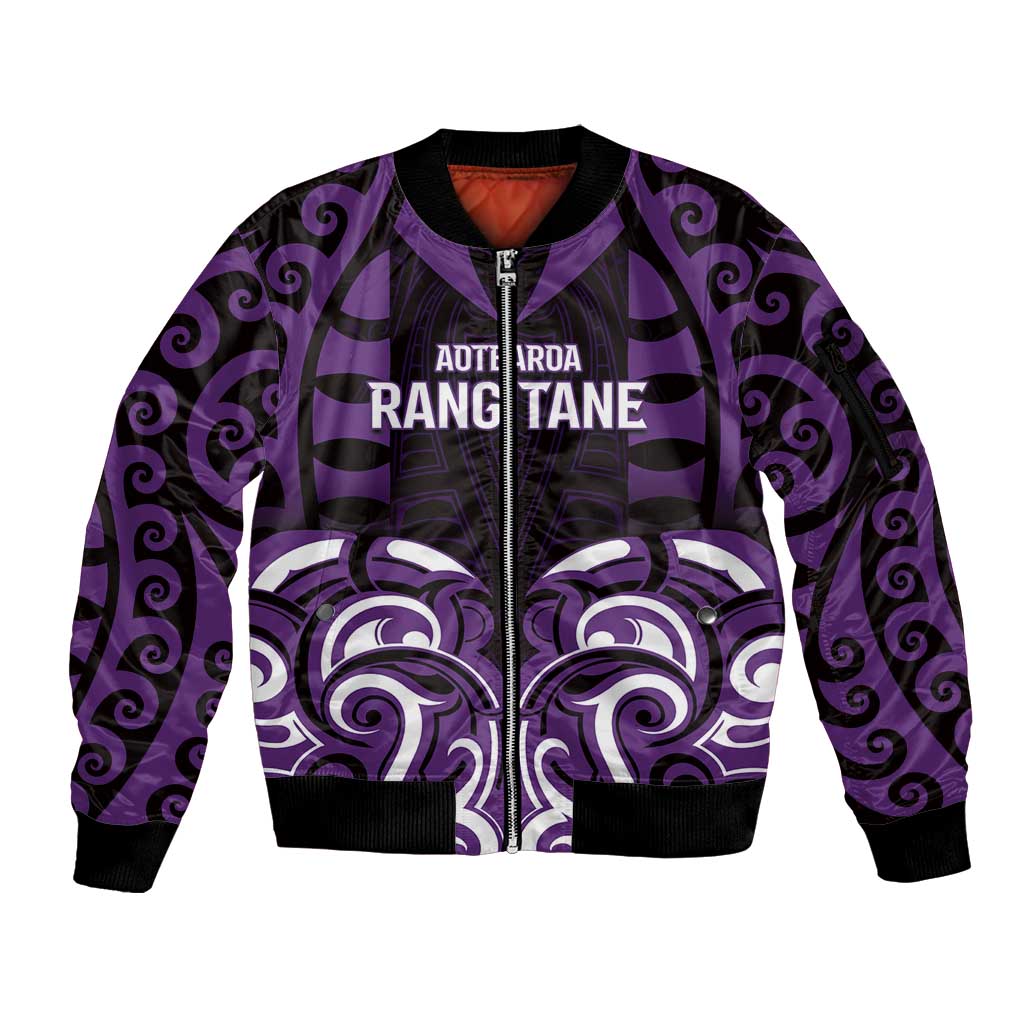 Custom Aotearoa Rangitane Sleeve Zip Bomber Jacket Maori Pattern New Zealand - Polynesian Pride