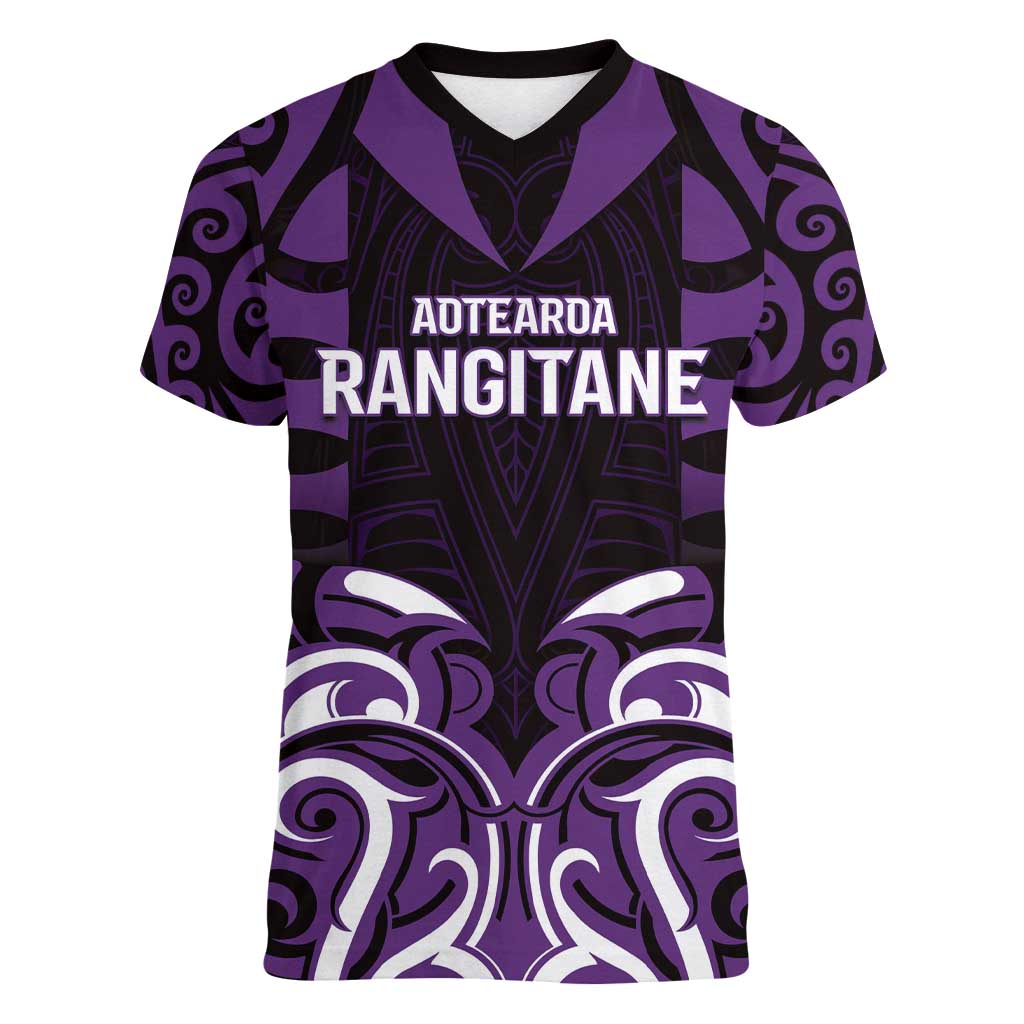 Custom Aotearoa Rangitane Women V-Neck T-Shirt Maori Pattern New Zealand - Polynesian Pride