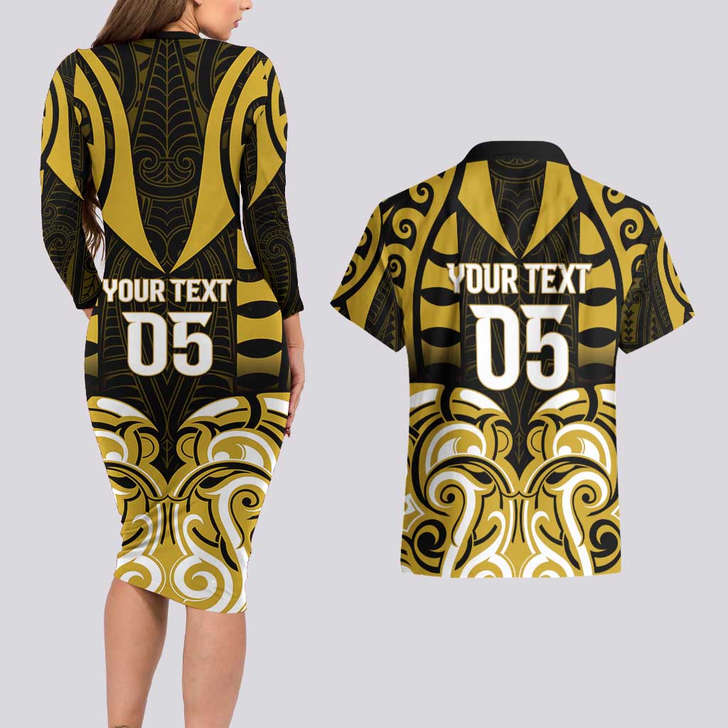 Custom Aotearoa Taranaki Couples Matching Long Sleeve Bodycon Dress and Hawaiian Shirt Maori Pattern New Zealand - Polynesian Pride