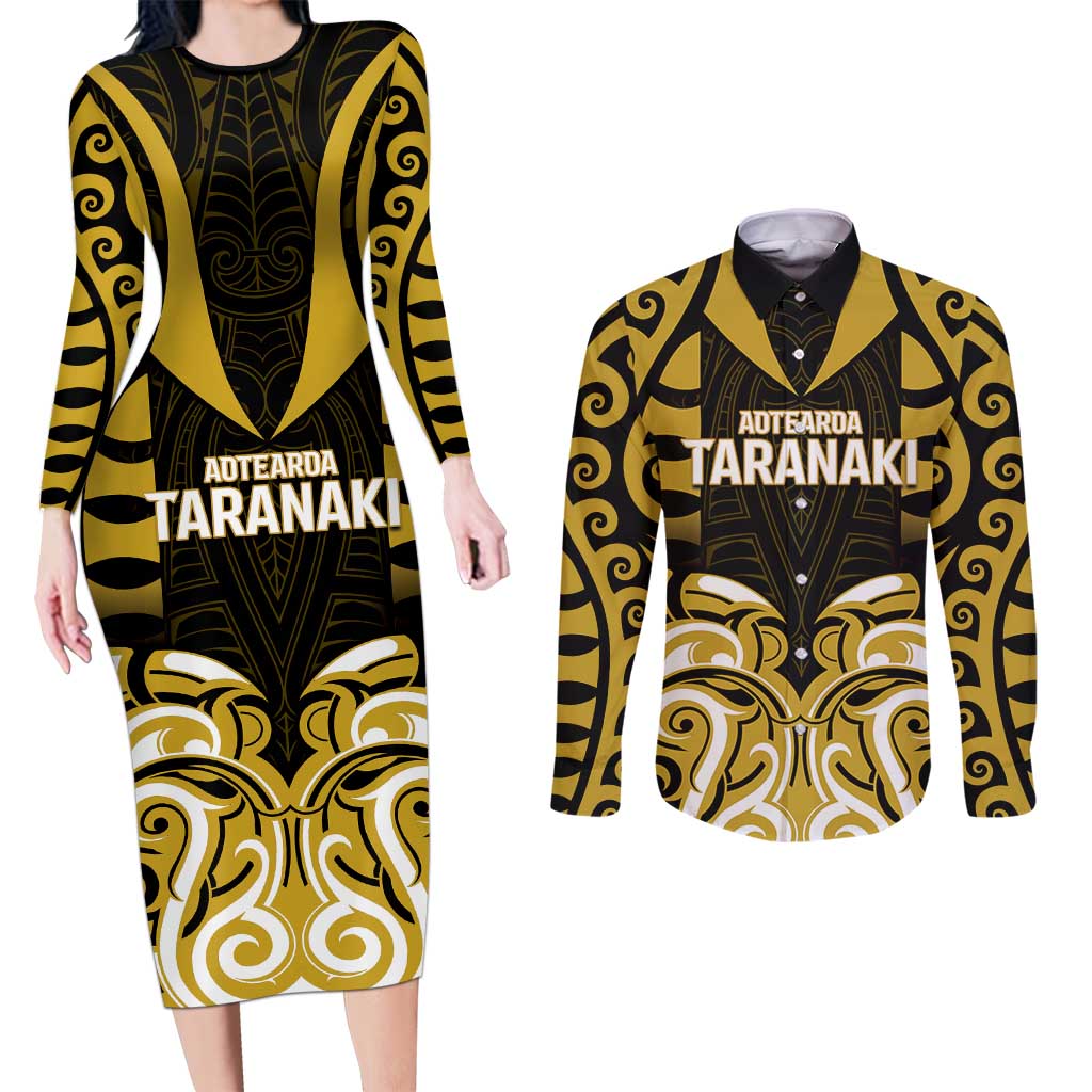 Custom Aotearoa Taranaki Couples Matching Long Sleeve Bodycon Dress and Long Sleeve Button Shirt Maori Pattern New Zealand - Polynesian Pride