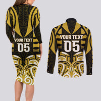 Custom Aotearoa Taranaki Couples Matching Long Sleeve Bodycon Dress and Long Sleeve Button Shirt Maori Pattern New Zealand - Polynesian Pride