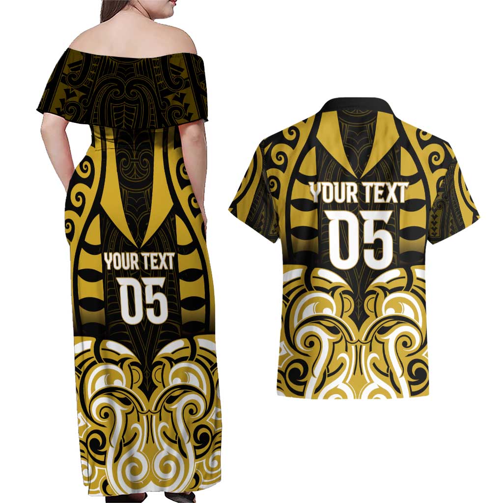 Custom Aotearoa Taranaki Couples Matching Off Shoulder Maxi Dress and Hawaiian Shirt Maori Pattern New Zealand - Polynesian Pride