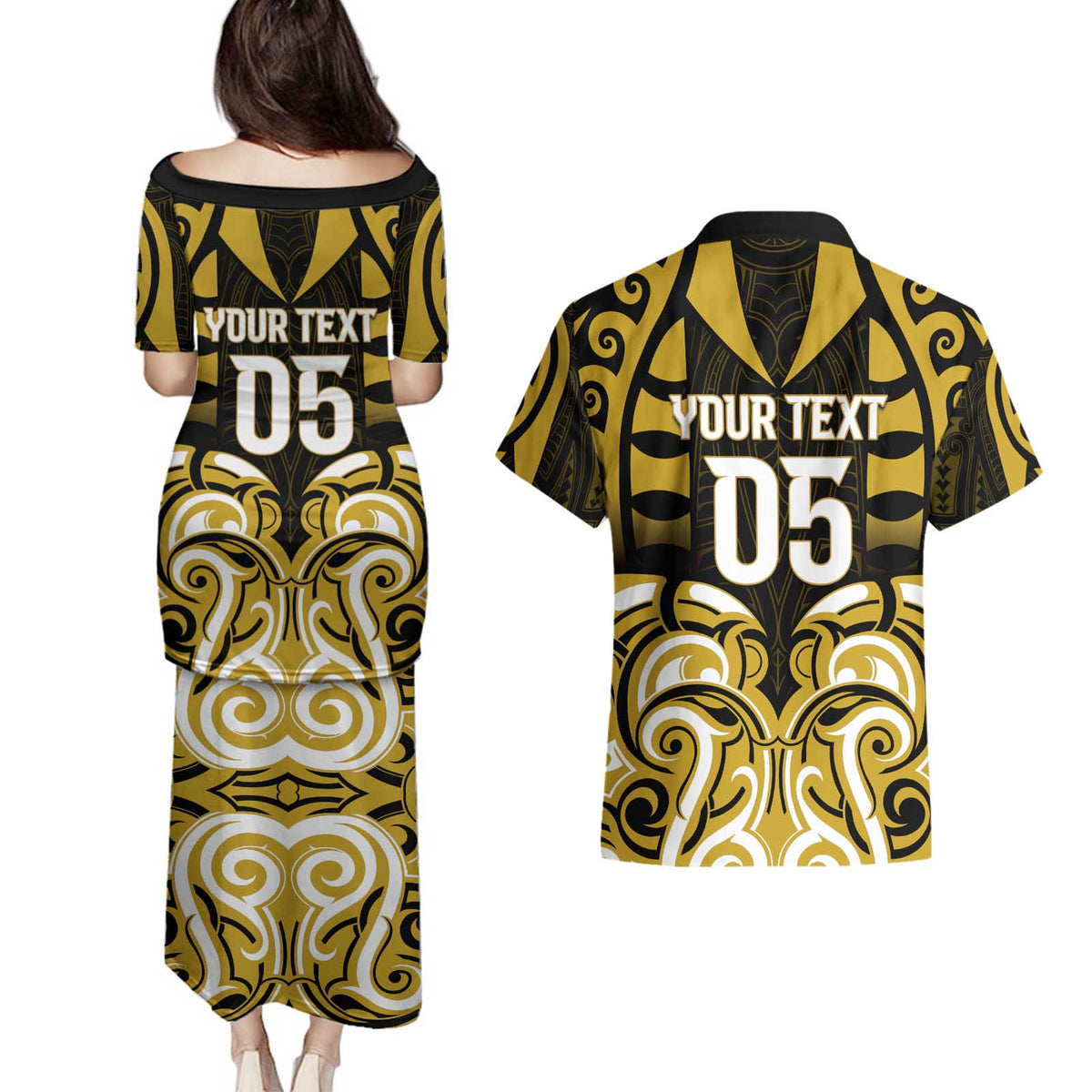 Custom Aotearoa Taranaki Couples Matching Puletasi and Hawaiian Shirt Maori Pattern New Zealand - Polynesian Pride