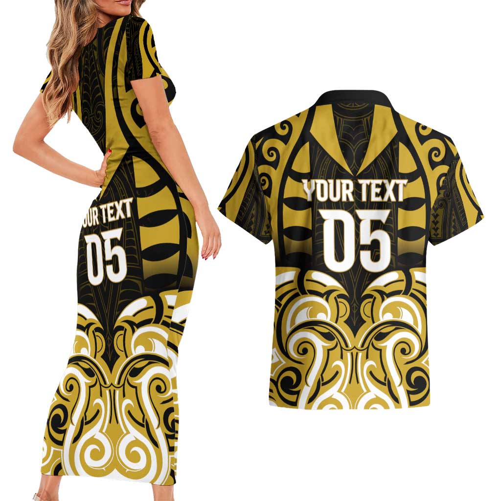 Custom Aotearoa Taranaki Couples Matching Short Sleeve Bodycon Dress and Hawaiian Shirt Maori Pattern New Zealand - Polynesian Pride