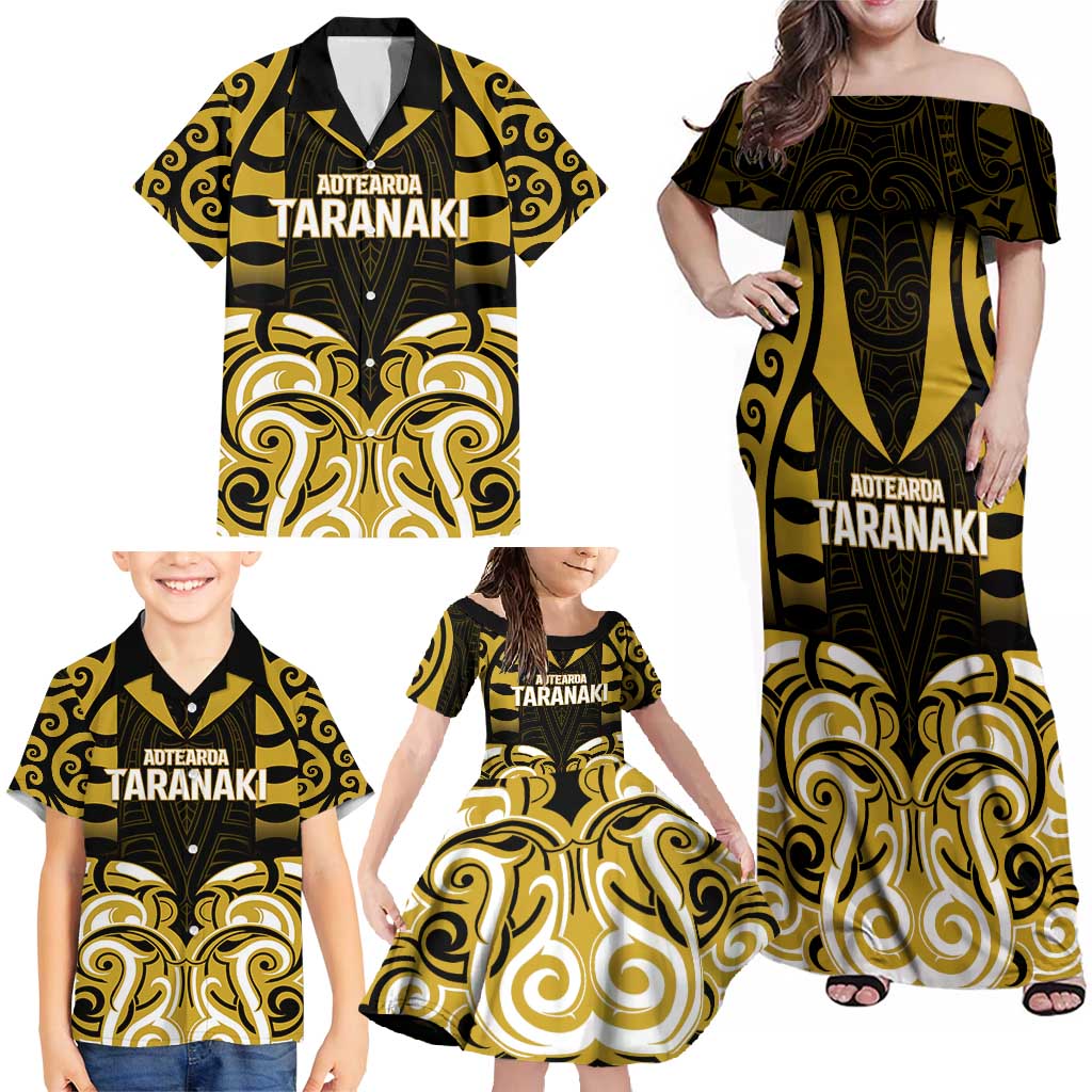 Custom Aotearoa Taranaki Family Matching Off Shoulder Maxi Dress and Hawaiian Shirt Maori Pattern New Zealand - Polynesian Pride