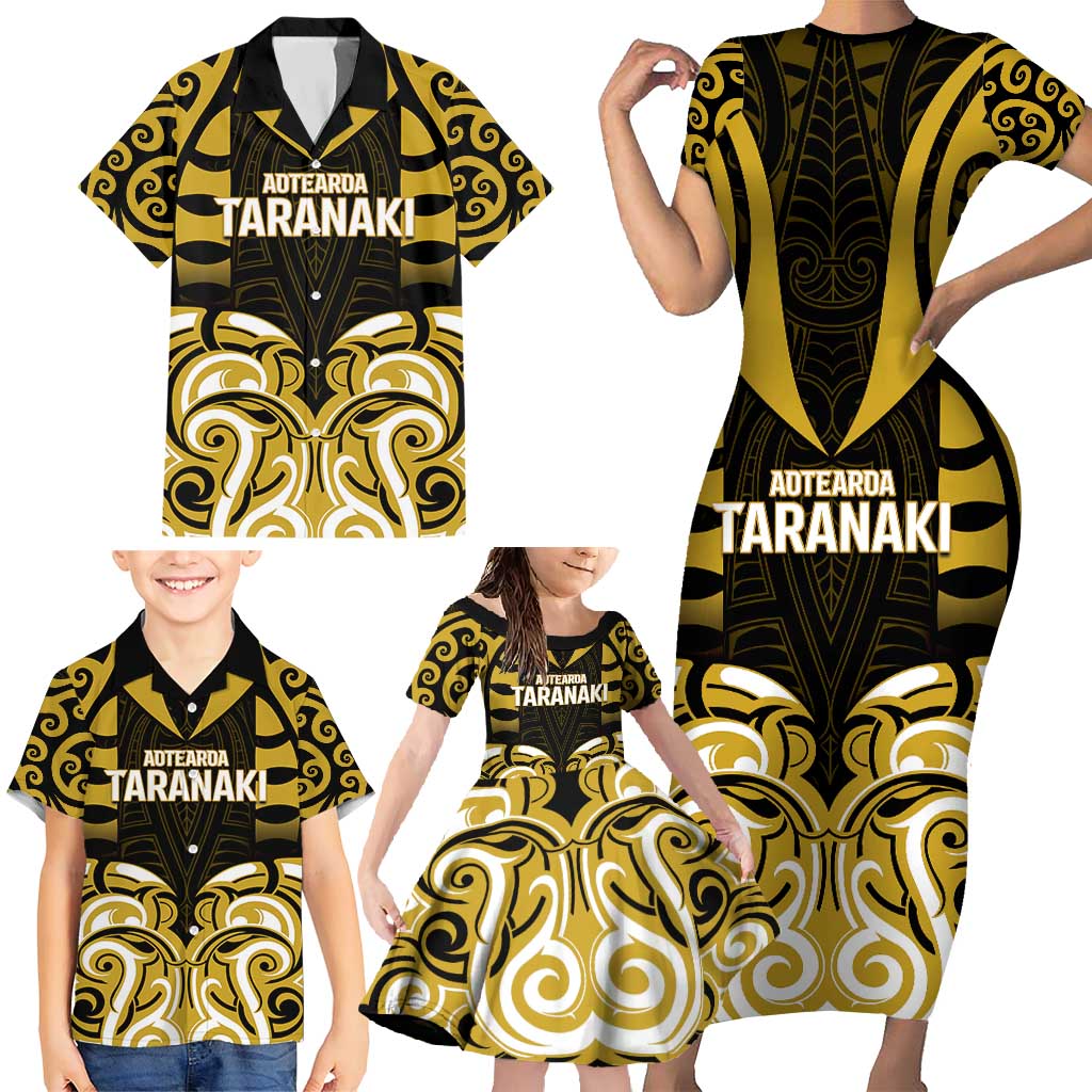 Custom Aotearoa Taranaki Family Matching Short Sleeve Bodycon Dress and Hawaiian Shirt Maori Pattern New Zealand - Polynesian Pride