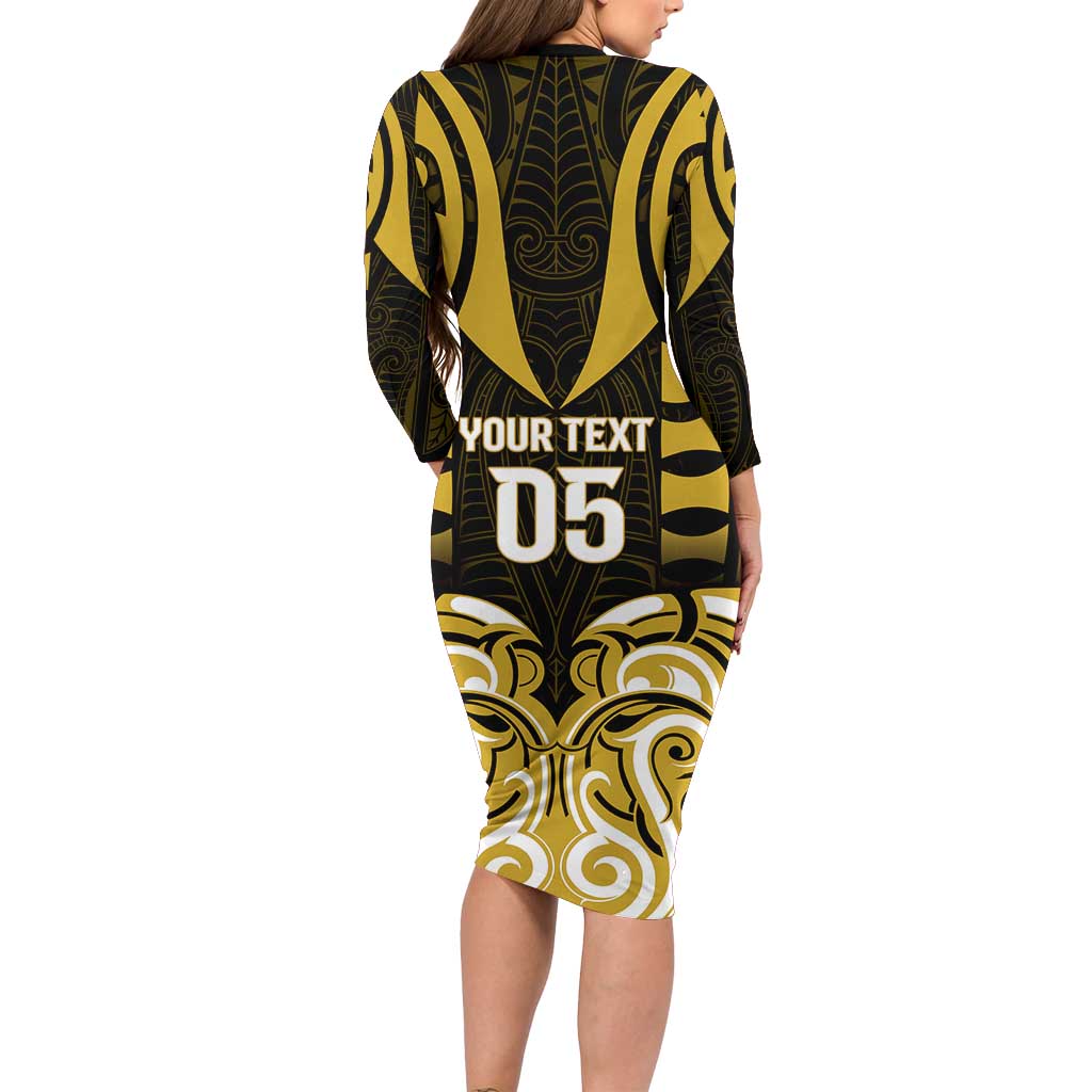 Custom Aotearoa Taranaki Long Sleeve Bodycon Dress Maori Pattern New Zealand - Polynesian Pride