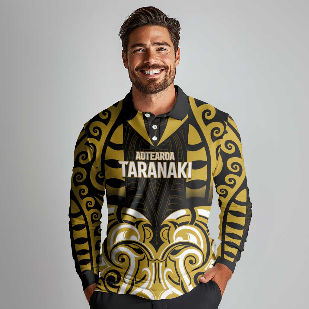 Custom Aotearoa Taranaki Long Sleeve Polo Shirt Maori Pattern New Zealand - Polynesian Pride