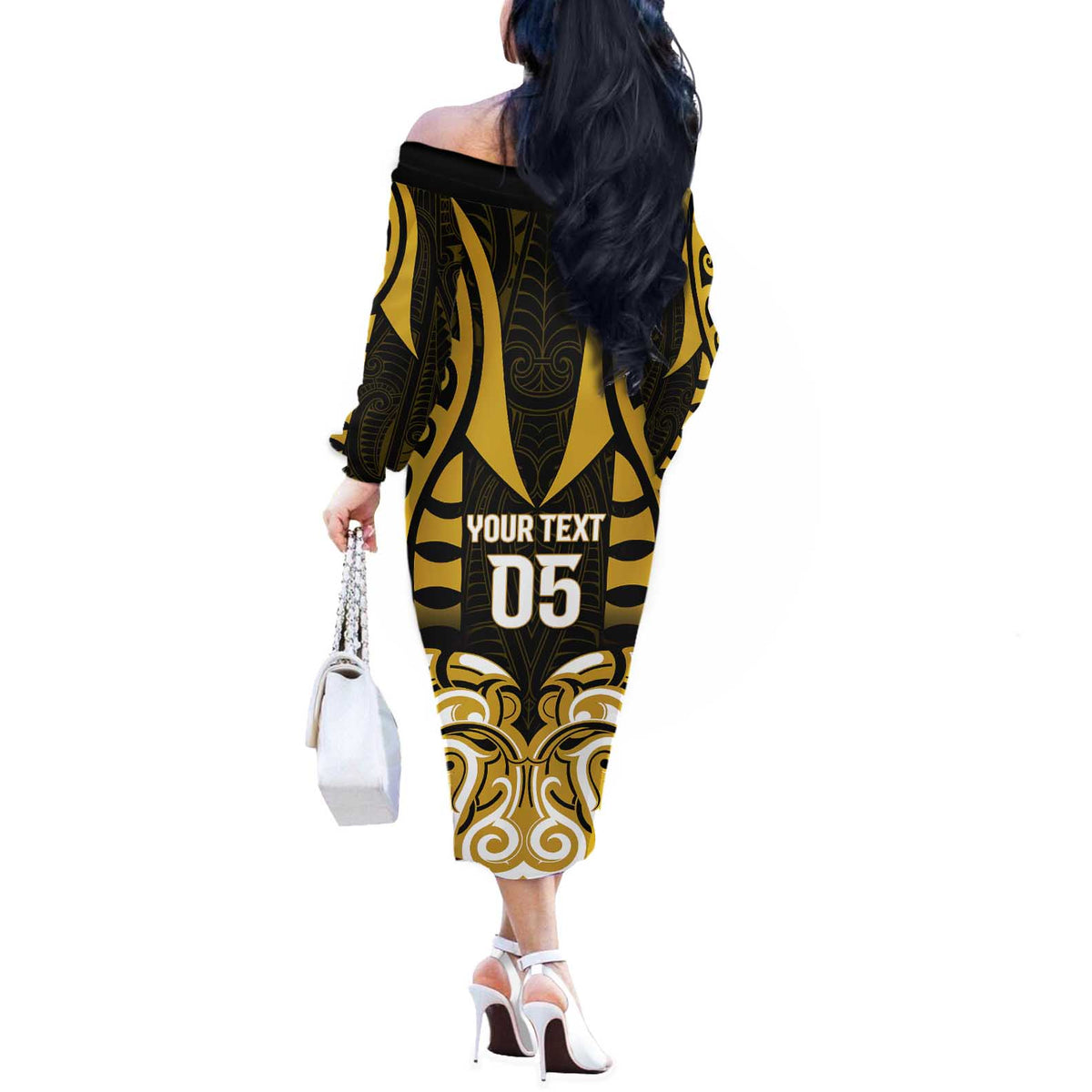 Custom Aotearoa Taranaki Off The Shoulder Long Sleeve Dress Maori Pattern New Zealand - Polynesian Pride