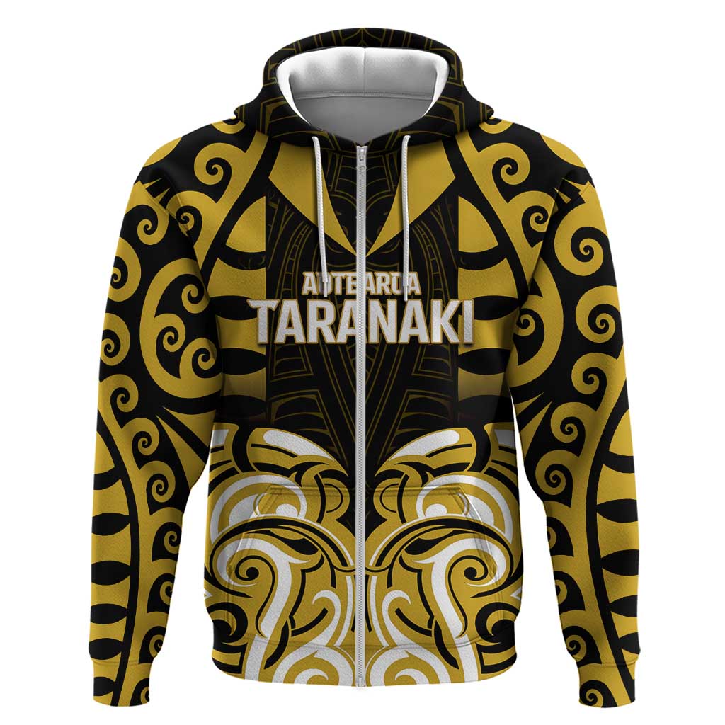 Custom Aotearoa Taranaki Zip Hoodie Maori Pattern New Zealand DT05 Zip Hoodie Yellow - Polynesian Pride