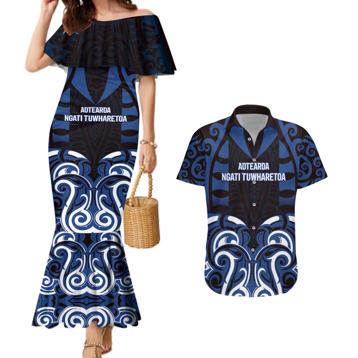 Custom Aotearoa Ngati Tuwharetoa Couples Matching Mermaid Dress and Hawaiian Shirt Maori Pattern New Zealand - Polynesian Pride