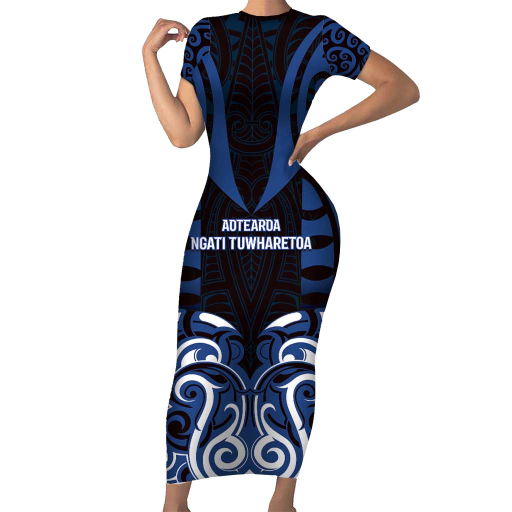 Custom Aotearoa Ngati Tuwharetoa Short Sleeve Bodycon Dress Maori Pattern New Zealand - Polynesian Pride