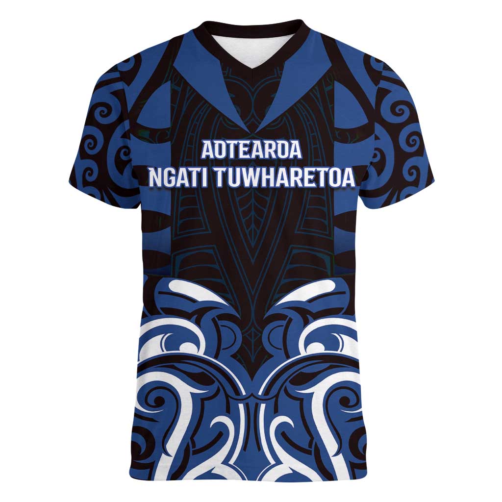 Custom Aotearoa Ngati Tuwharetoa Women V-Neck T-Shirt Maori Pattern New Zealand - Polynesian Pride