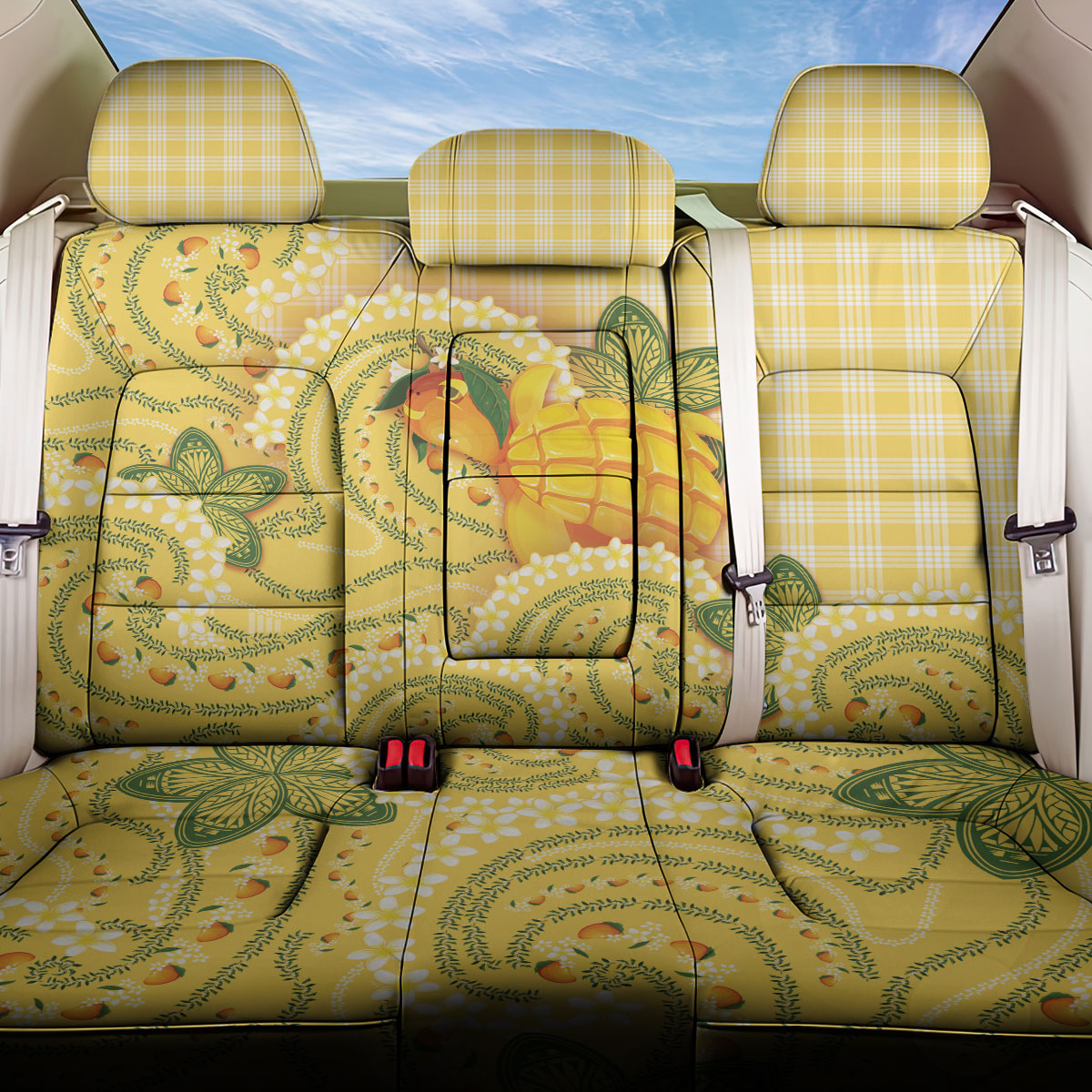 Hawaii Palaka Back Car Seat Cover Cute Ripe Mango Turtle On The Waves