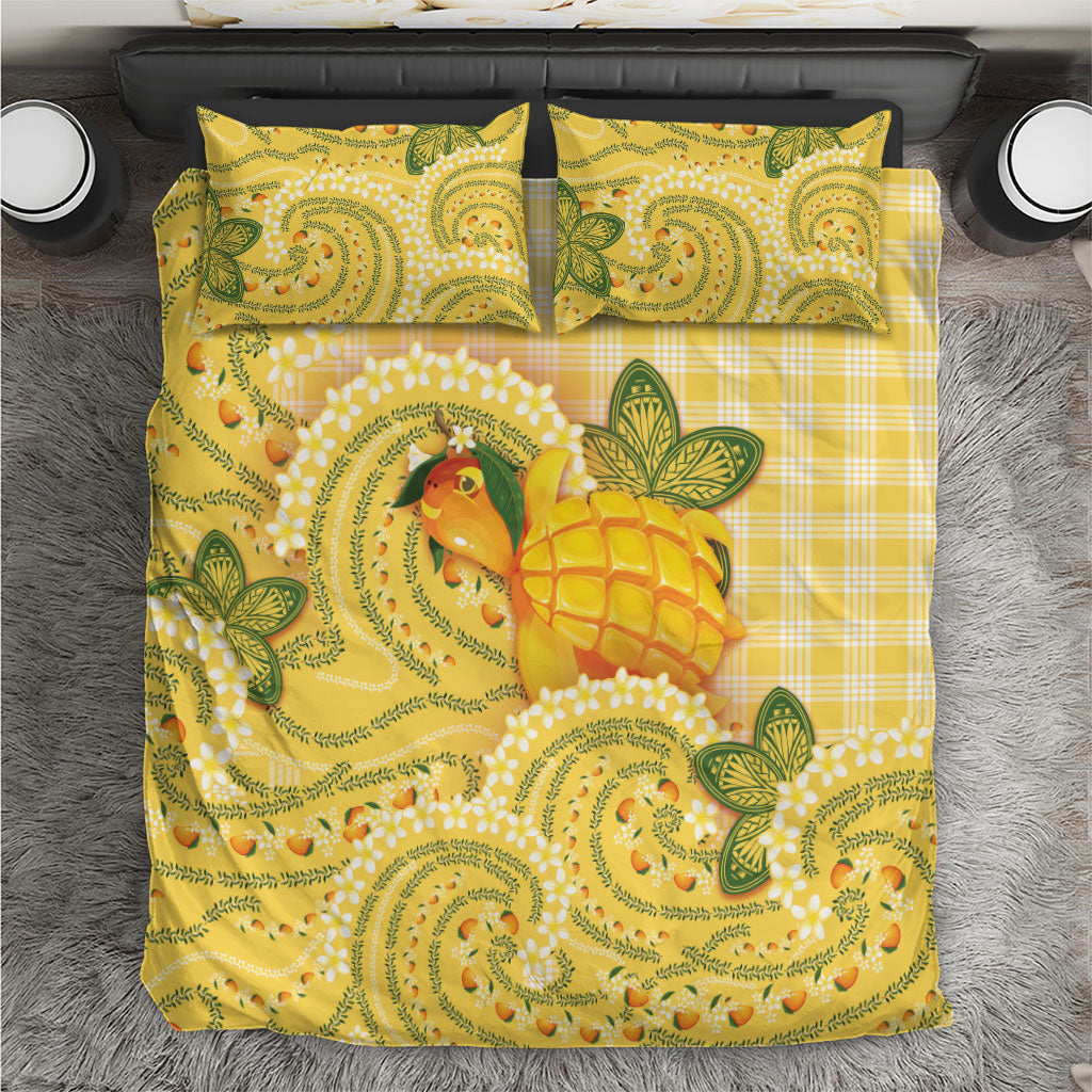 Hawaii Palaka Bedding Set Cute Ripe Mango Turtle On The Waves