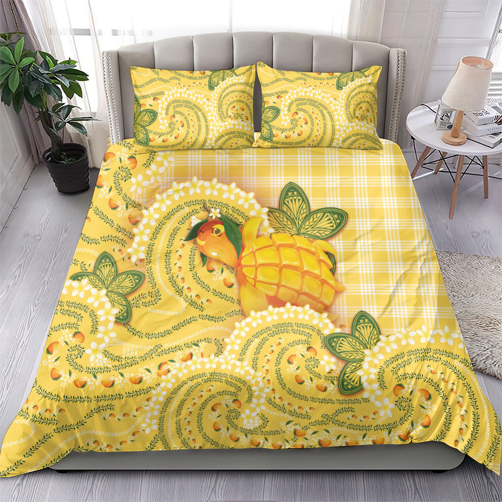 Hawaii Palaka Bedding Set Cute Ripe Mango Turtle On The Waves
