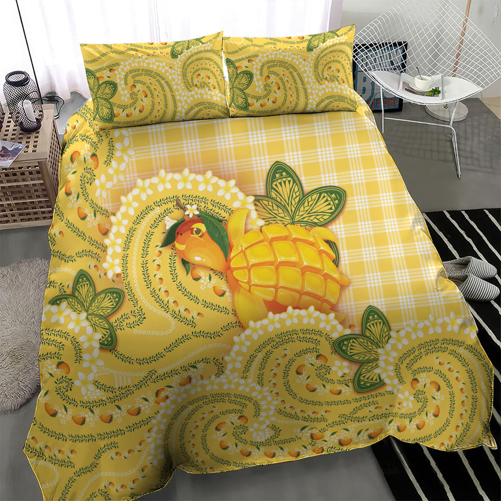 Hawaii Palaka Bedding Set Cute Ripe Mango Turtle On The Waves