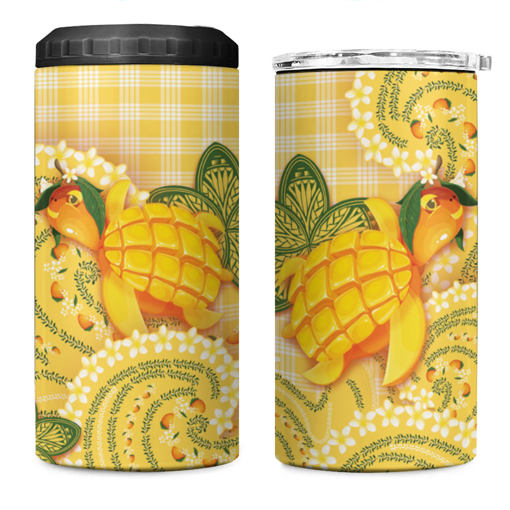 Hawaii Palaka 4 in 1 Can Cooler Tumbler Cute Ripe Mango Turtle On The Waves
