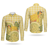 Hawaii Palaka Couples Matching Puletasi and Long Sleeve Button Shirt Cute Ripe Mango Turtle On The Waves