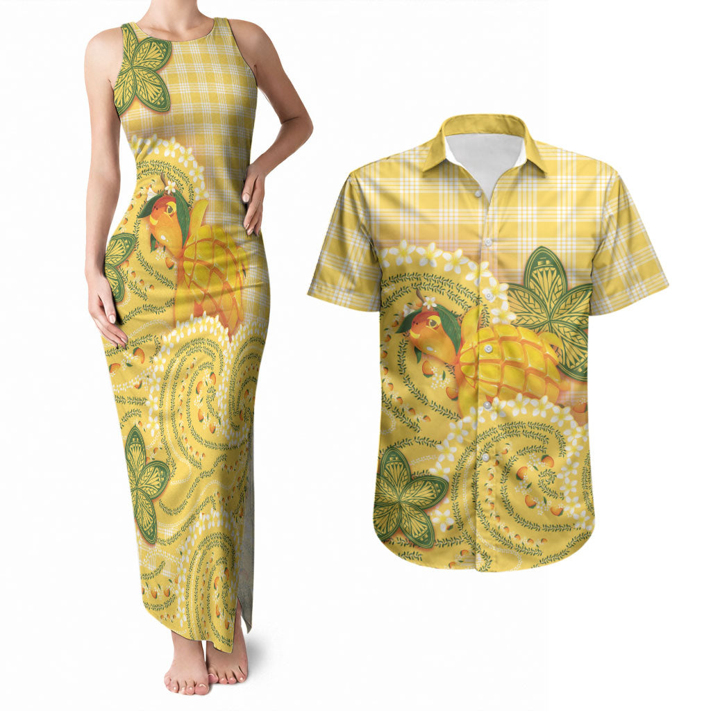 Hawaii Palaka Couples Matching Tank Maxi Dress and Hawaiian Shirt Cute Ripe Mango Turtle On The Waves