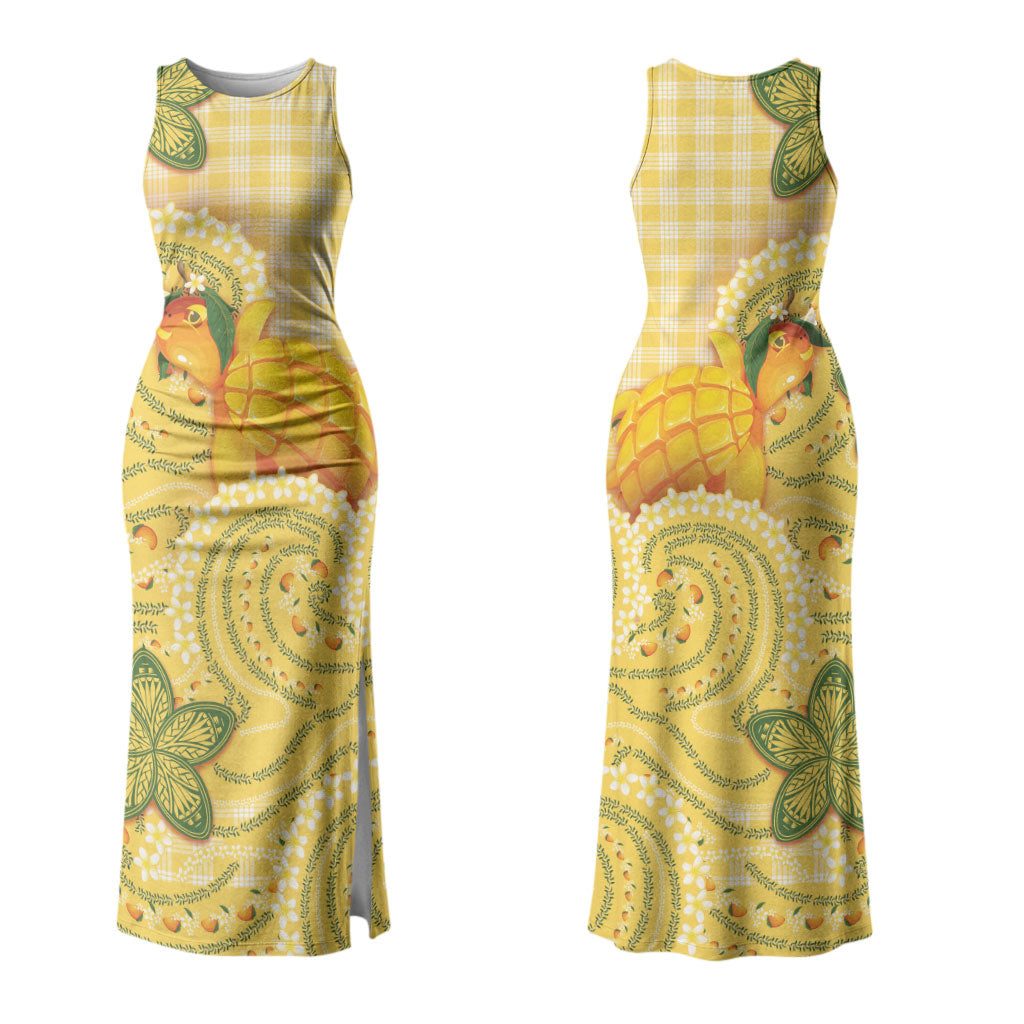 Hawaii Palaka Couples Matching Tank Maxi Dress and Long Sleeve Button Shirt Cute Ripe Mango Turtle On The Waves