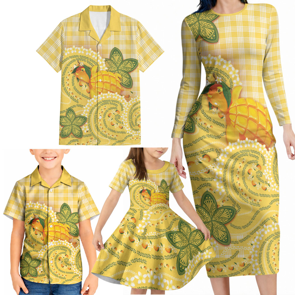 Hawaii Palaka Family Matching Long Sleeve Bodycon Dress and Hawaiian Shirt Cute Ripe Mango Turtle On The Waves DT05 - Polynesian Pride