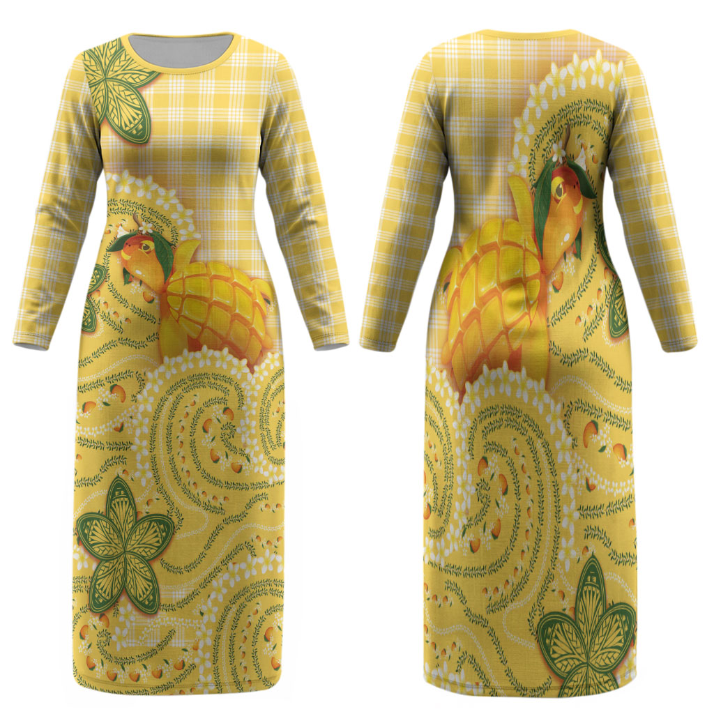 Hawaii Palaka Family Matching Long Sleeve Bodycon Dress and Hawaiian Shirt Cute Ripe Mango Turtle On The Waves