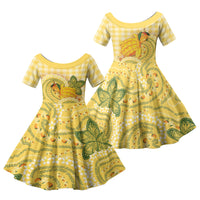 Hawaii Palaka Family Matching Off Shoulder Short Dress and Hawaiian Shirt Cute Ripe Mango Turtle On The Waves
