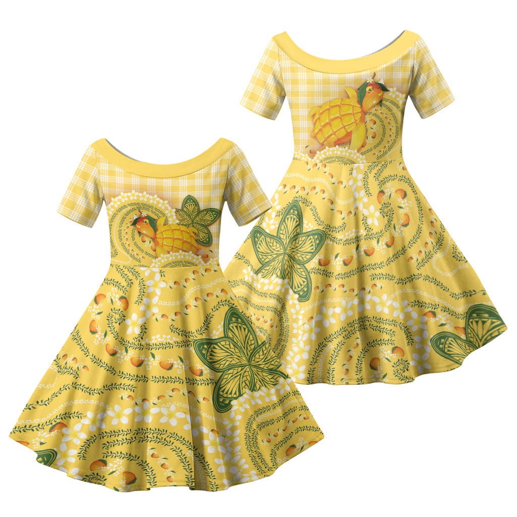 Hawaii Palaka Family Matching Summer Maxi Dress and Hawaiian Shirt Cute Ripe Mango Turtle On The Waves