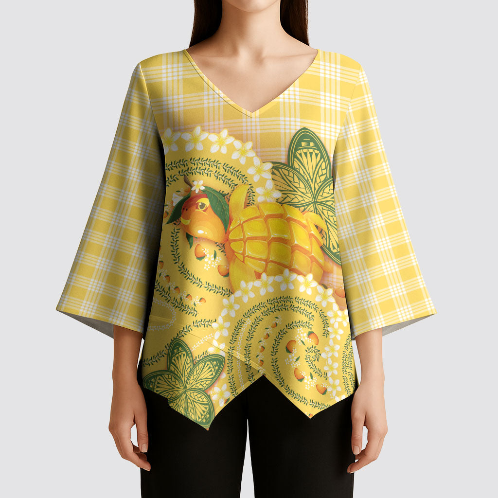 Hawaii Palaka Kimono Sleeve Blouse Cute Ripe Mango Turtle On The Waves