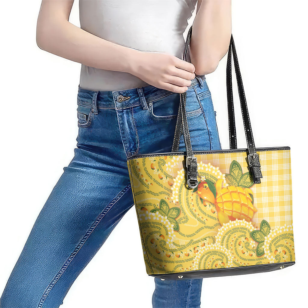 Hawaii Palaka Leather Tote Bag Cute Ripe Mango Turtle On The Waves