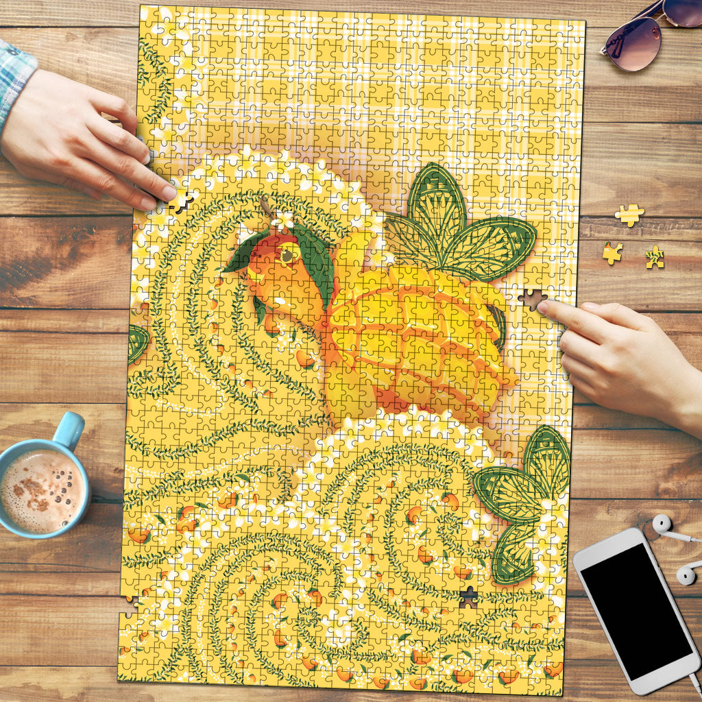Hawaii Palaka Puzzle Cute Ripe Mango Turtle On The Waves DT05 Yellow - Polynesian Pride