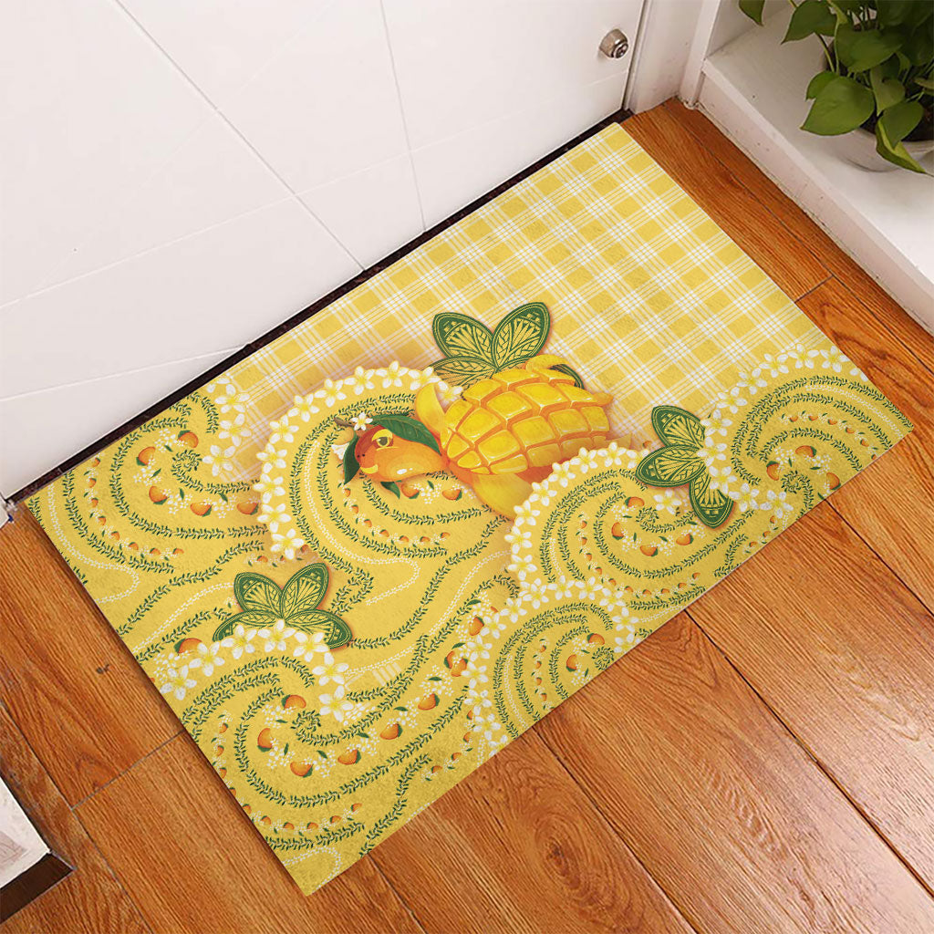 Hawaii Palaka Rubber Doormat Cute Ripe Mango Turtle On The Waves