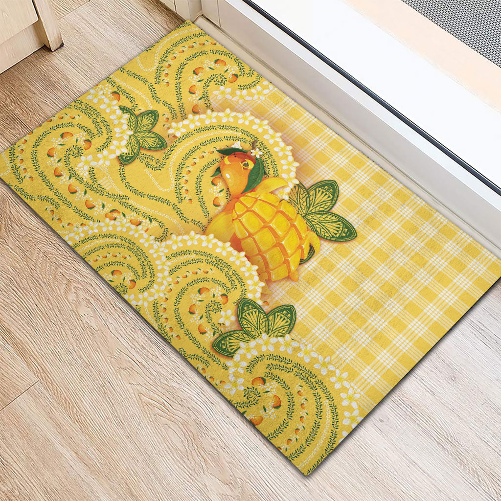 Hawaii Palaka Rubber Doormat Cute Ripe Mango Turtle On The Waves