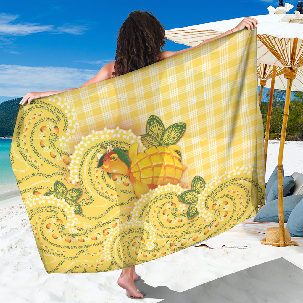 Hawaii Palaka Sarong Cute Ripe Mango Turtle On The Waves