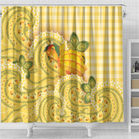 Hawaii Palaka Shower Curtain Cute Ripe Mango Turtle On The Waves