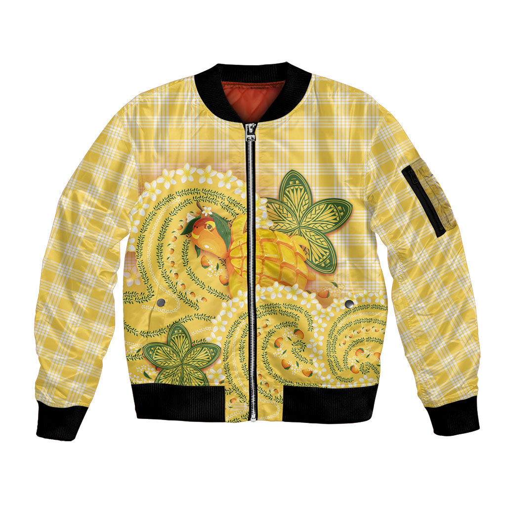 Hawaii Palaka Sleeve Zip Bomber Jacket Cute Ripe Mango Turtle On The Waves