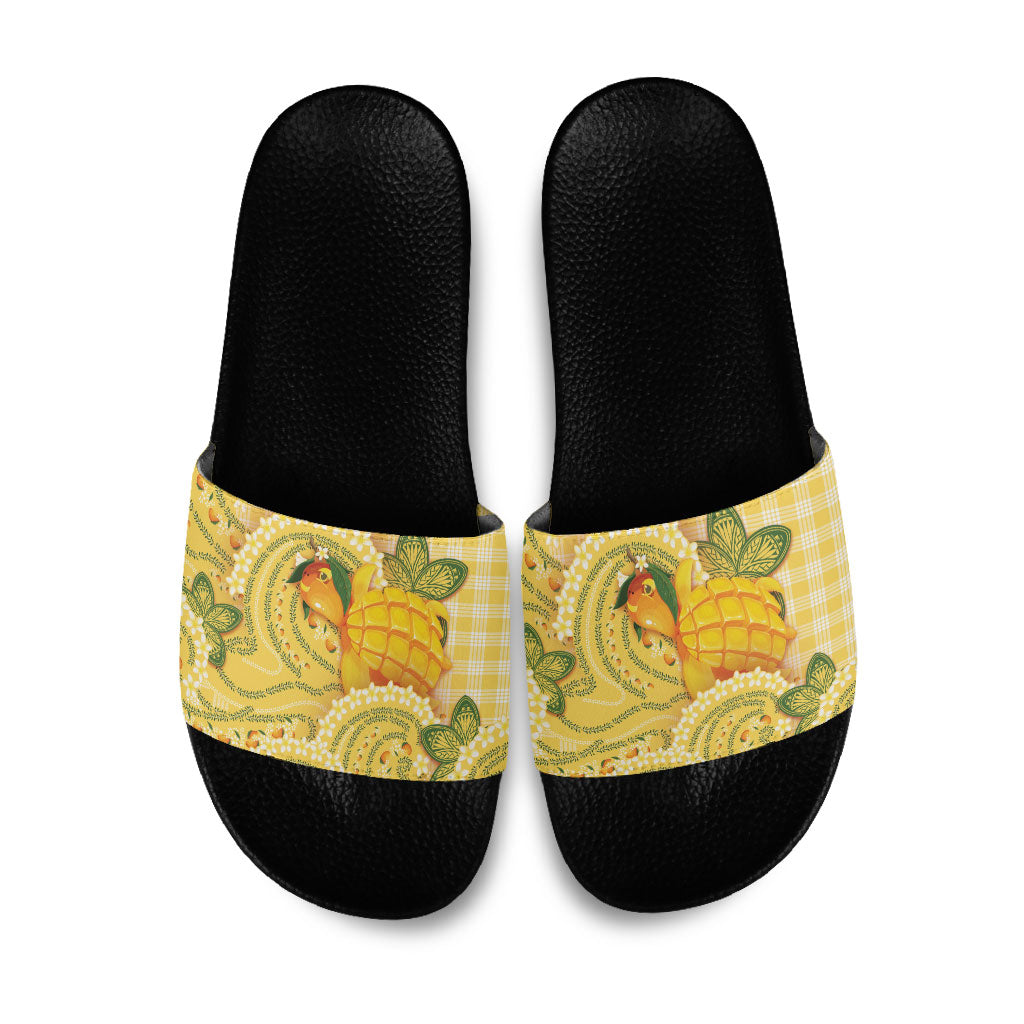 Hawaii Palaka Slide Sandals Cute Ripe Mango Turtle On The Waves