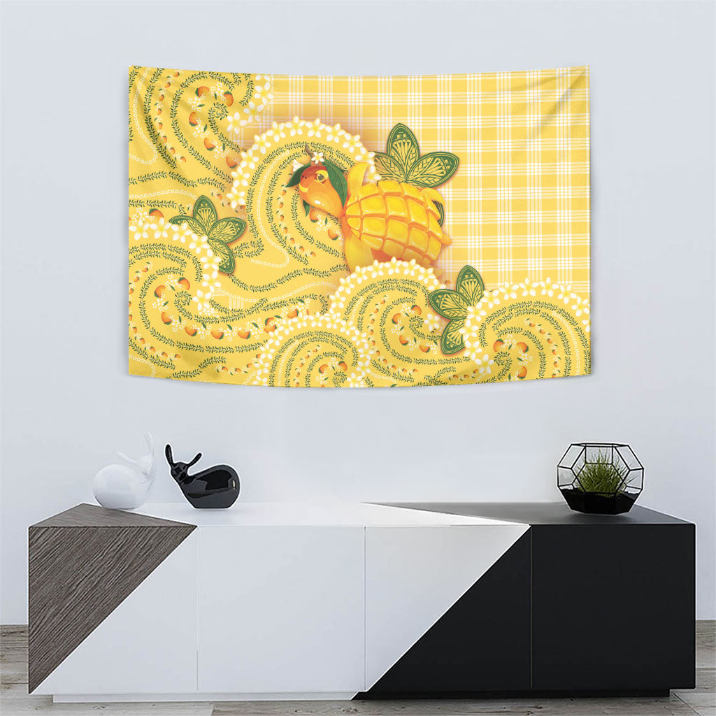 Hawaii Palaka Tapestry Cute Ripe Mango Turtle On The Waves